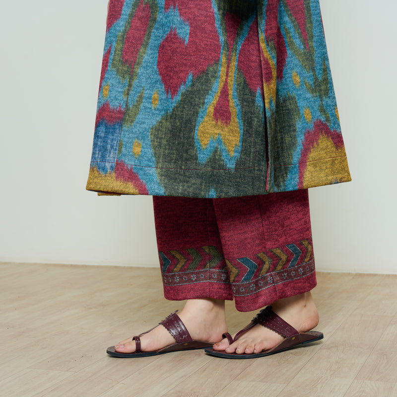 Moonara Hand Embroidered Woollen Kurta Set - Ocean Blue