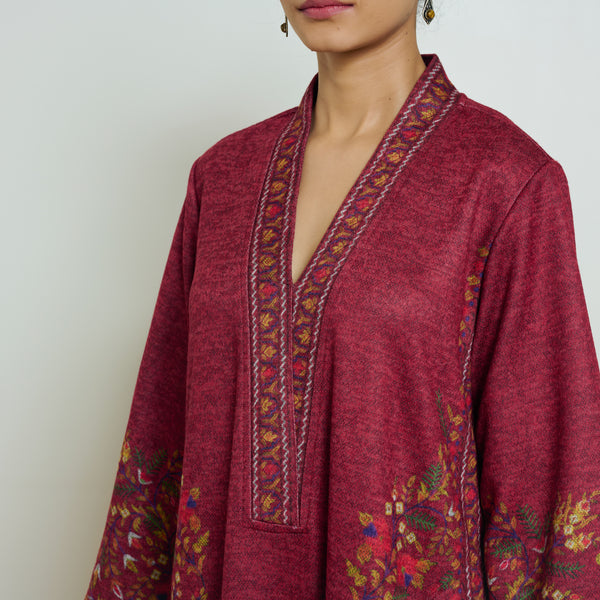 Gulmohar Woollen Kurta Set - Brick Red