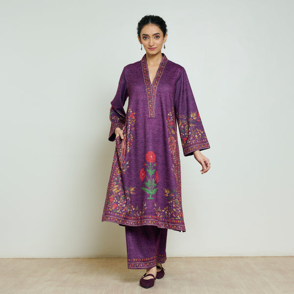 Gulmohar Woollen Kurta Set - Violet