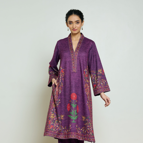 Gulmohar Woollen Kurta - Violet