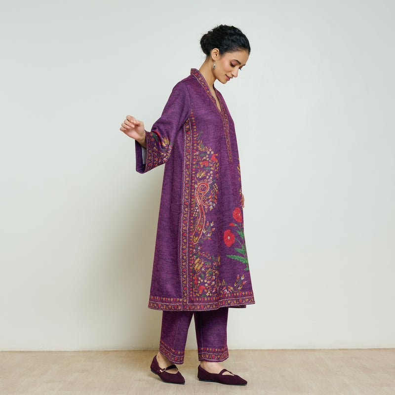 Gulmohar Woollen Kurta - Violet