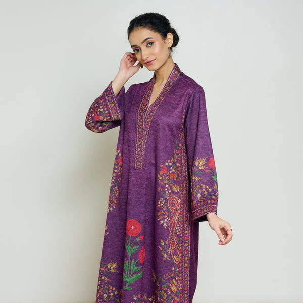 Gulmohar Woollen Kurta - Violet