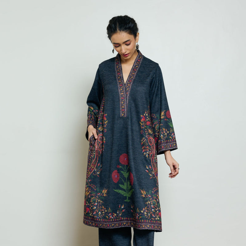 Gulmohar Woollen Kurta - Charcoal