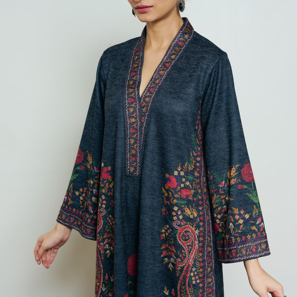Gulmohar Woollen Kurta Set - Charcoal