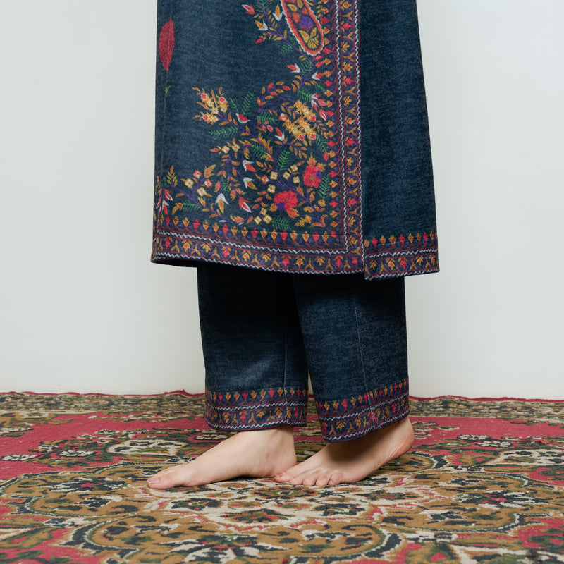 Gulmohar Woollen Kurta Set - Charcoal