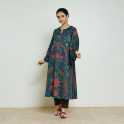 Valley of Flowers Hand Embroidered Woollen Kurta Set - Transformative Teal