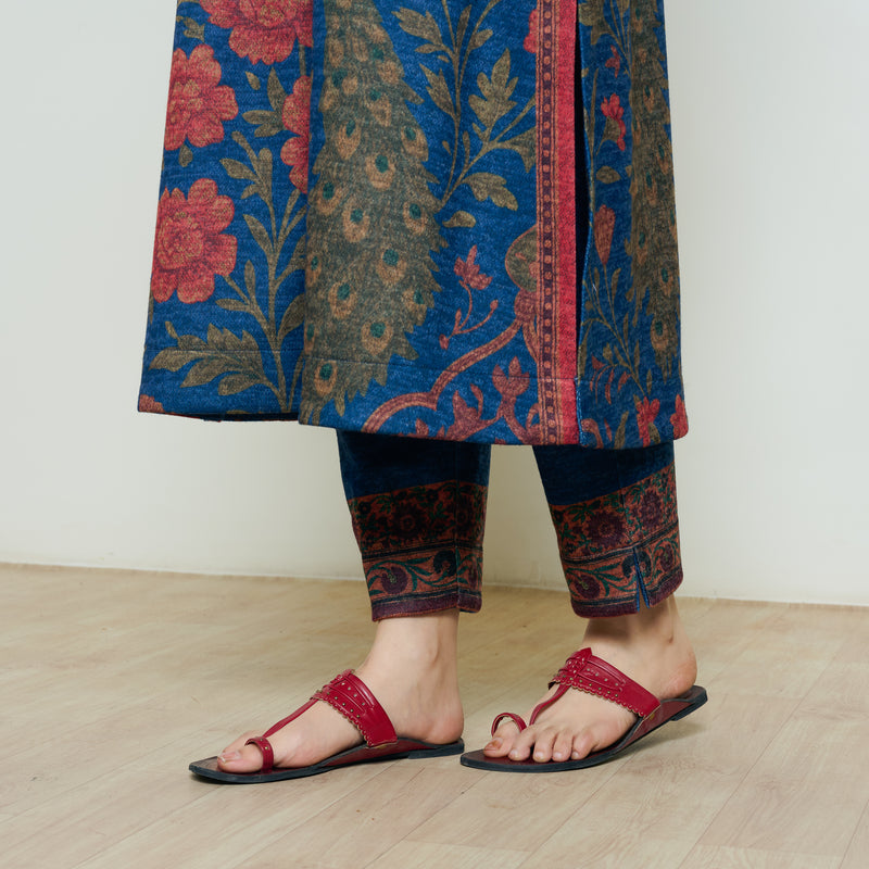 Valley of Flowers Hand Embroidered Woollen Kurta Set - Electric blue