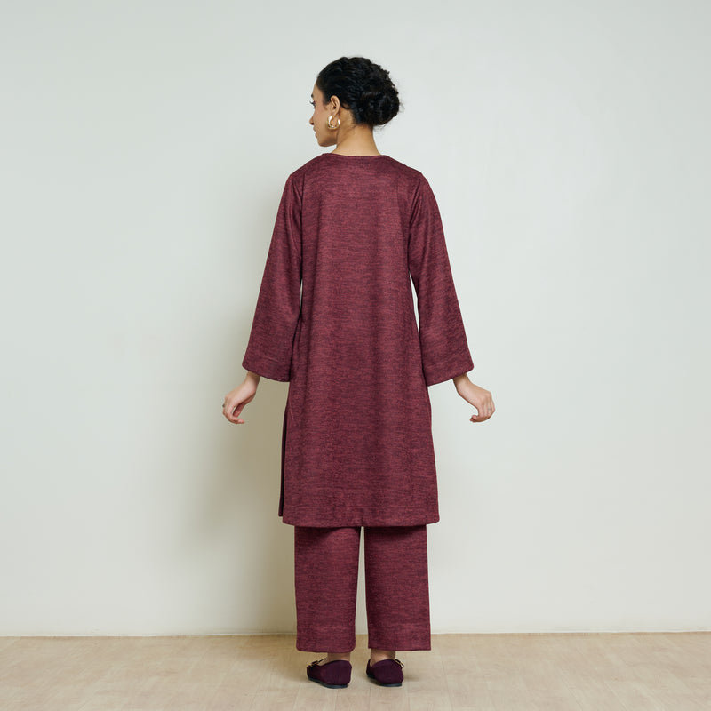 Burans Woollen Kurta Set - Red
