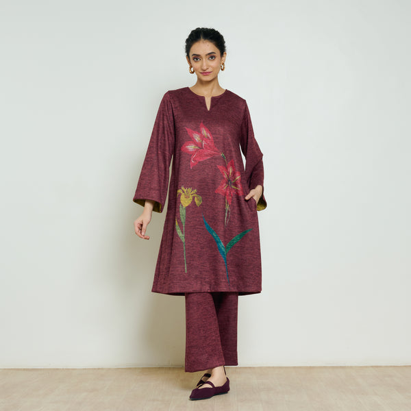 Burans Woollen Kurta Set - Red