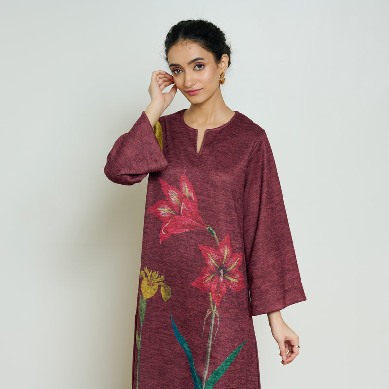 Burans Woollen Kurta Set - Red