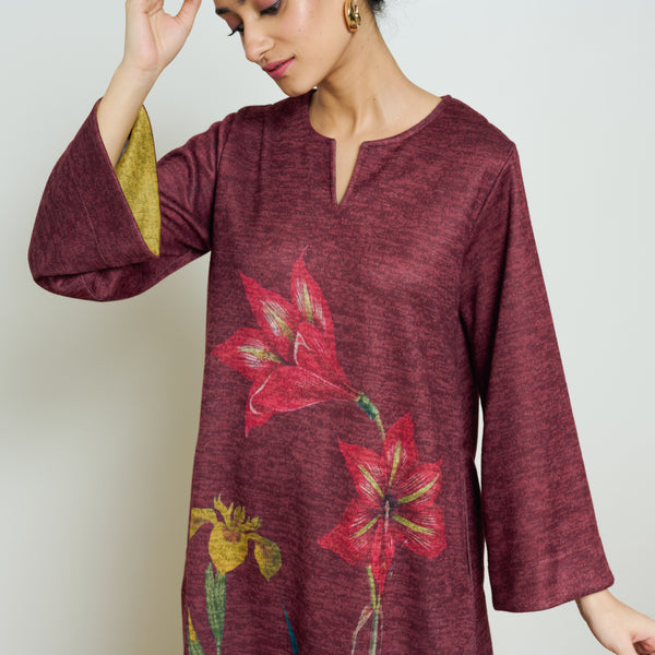 Burans Woollen Kurta Set - Red