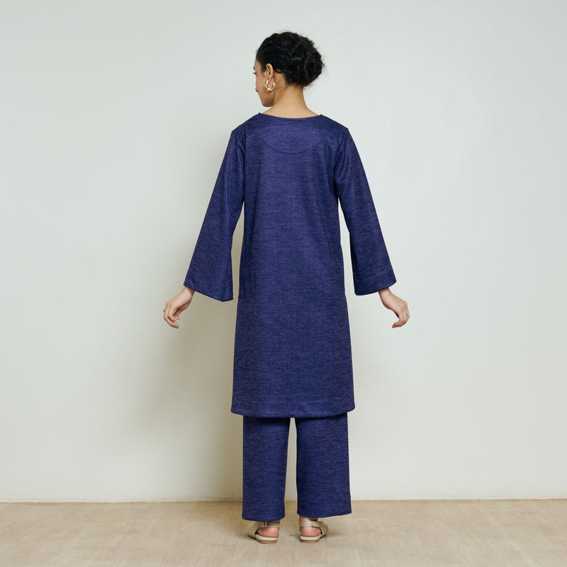 Burans Woollen Kurta Set - Navy Blue