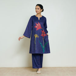 Burans Woollen Kurta Set - Navy Blue
