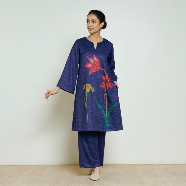 Burans Woollen Kurta Set - Navy Blue