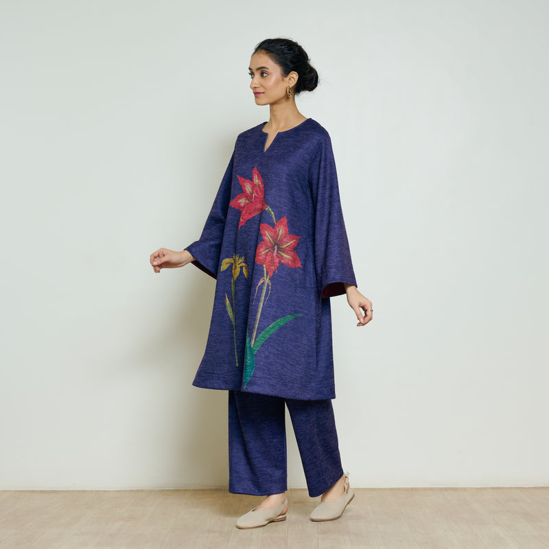 Burans Woollen Kurta Set - Navy Blue