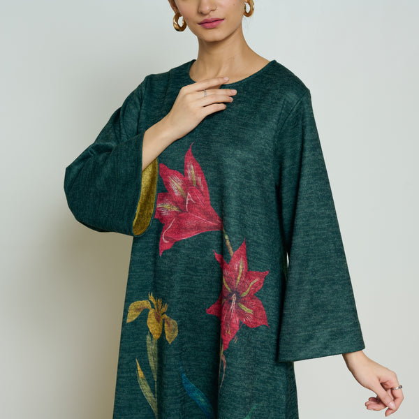 Burans Woollen Kurta Set - Forest Green