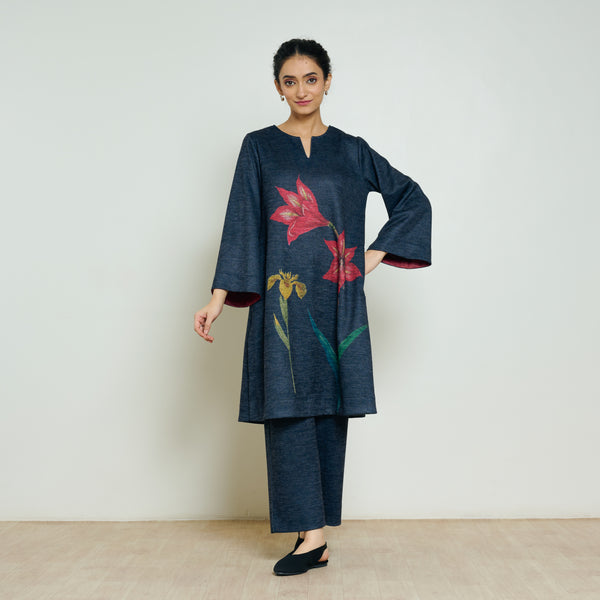 Burans Woollen Kurta Set - Charcoal