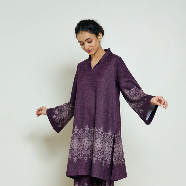 Snowflower Woollen Kurta - Cherry Lacquer