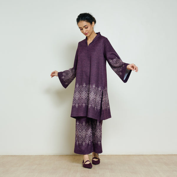 Snowflower Woollen Coord Set - Cherry Lacquer