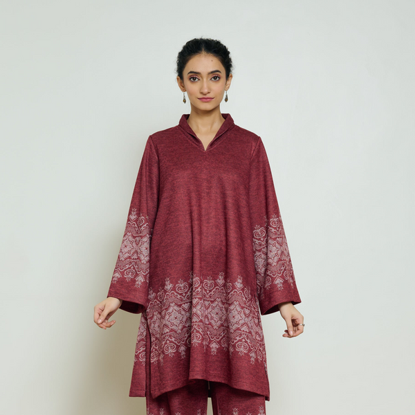 Snowflower Woollen Kurta - Brick Red