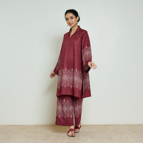 Snowflower Woollen Kurta - Brick Red