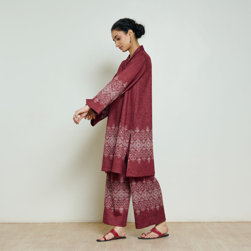 Snowflower Woollen Coord Set - Brick Red
