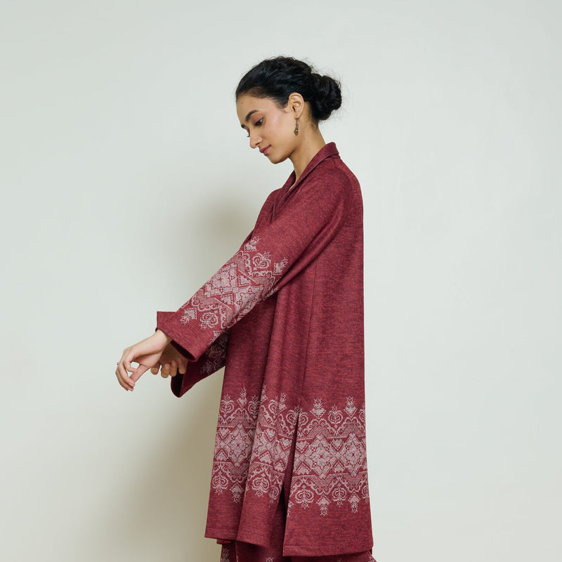 Snowflower Woollen Kurta - Brick Red