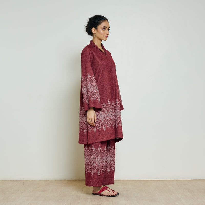 Snowflower Woollen Coord Set - Brick Red