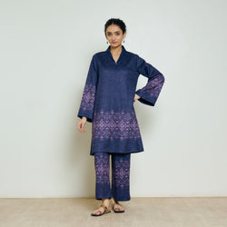 Snowflower Woollen Coord Set - Violet