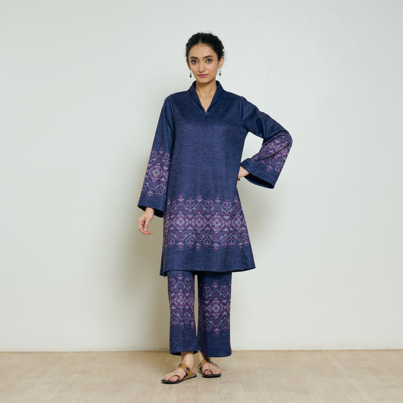 Snowflower Woollen Kurta - Violet