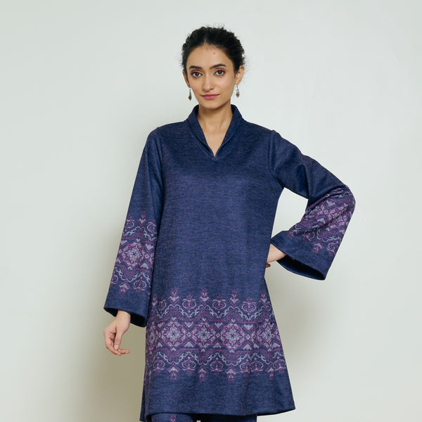 Snowflower Woollen Kurta - Violet