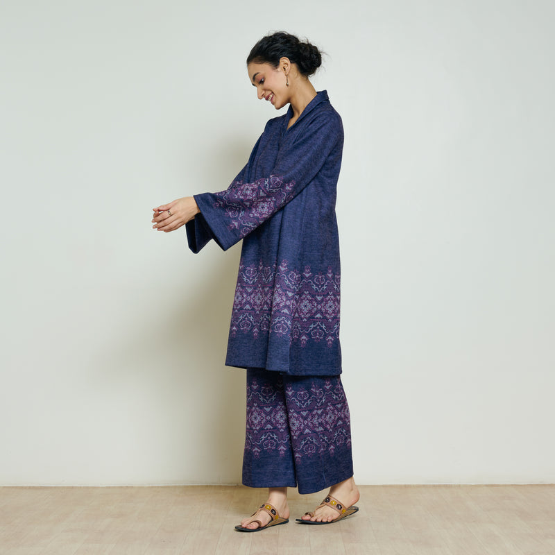 Snowflower Woollen Coord Set - Violet