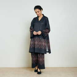 Snowflower Woollen Coord Set - Black