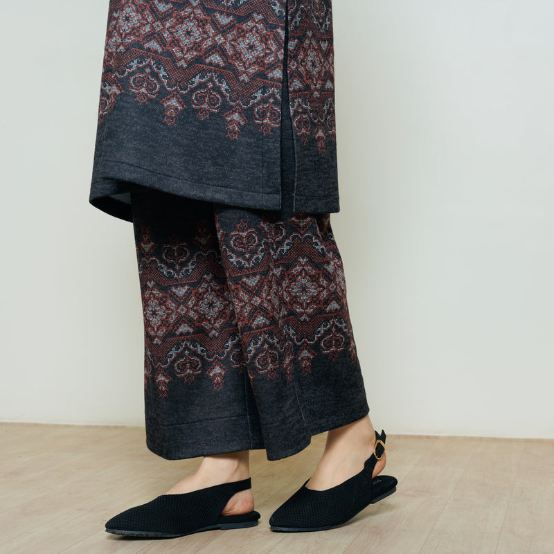 Snowflower Woollen Coord Set - Black
