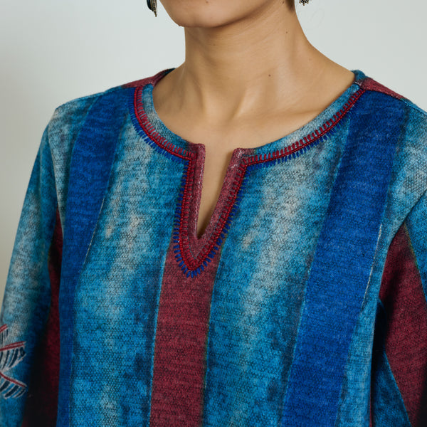 Rayforest Hand Embroidered Woollen Kurta - Indigo Blue