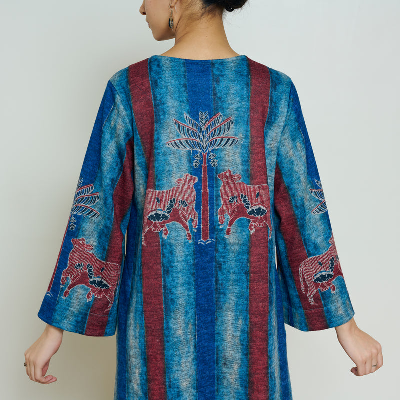 Rayforest Hand Embroidered Woollen Kurta - Indigo Blue