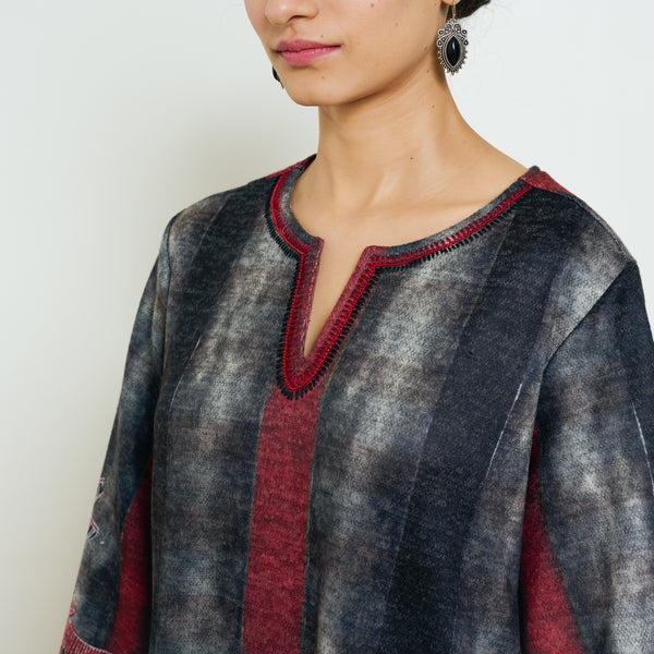 Rayforest Hand Embroidered Woollen Kurta - Charcoal