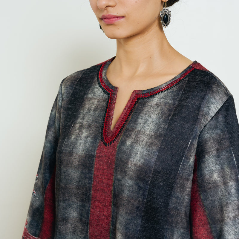 Rayforest Hand Embroidered Woollen Kurta - Charcoal