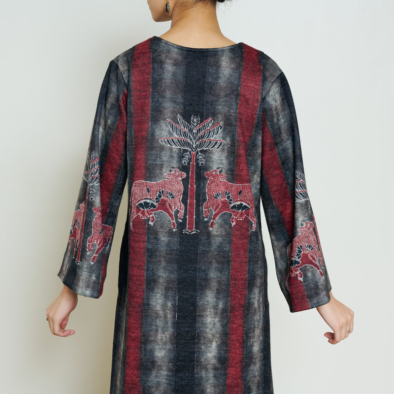 Rayforest Hand Embroidered Woollen Kurta - Charcoal