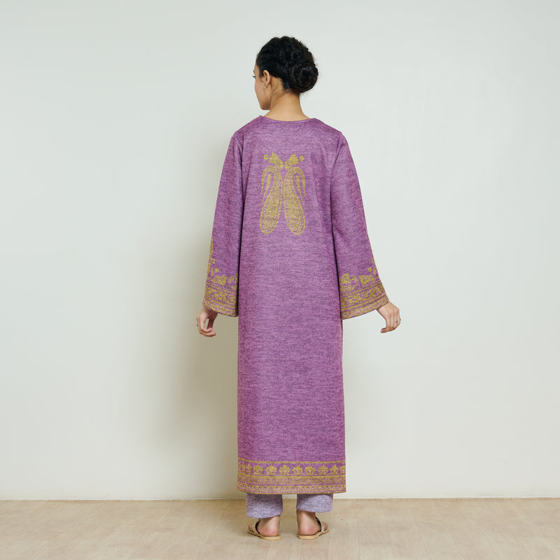Nura Hand Embroidered Woollen Long Kurta - Purple