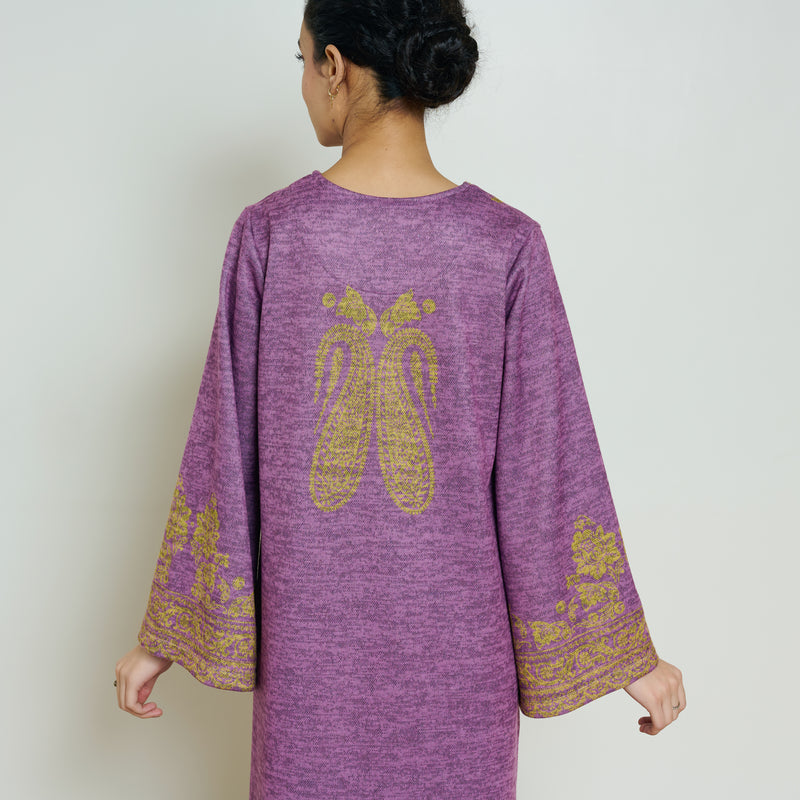 Nura Hand Embroidered Woollen Long Kurta - Purple