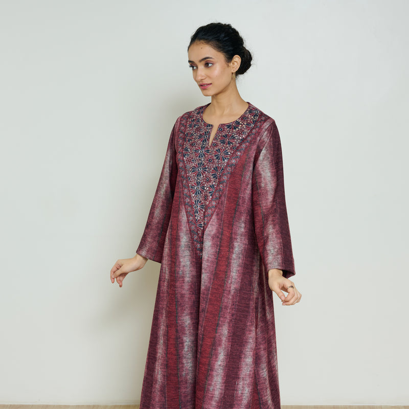 Lumora Hand Embroidered Woollen Kurta - Brick Red