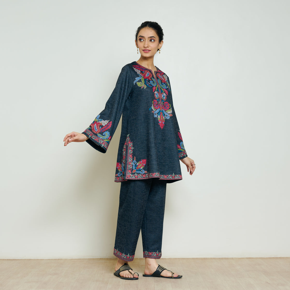 Kashmira Woollen Coord Set - Charcoal