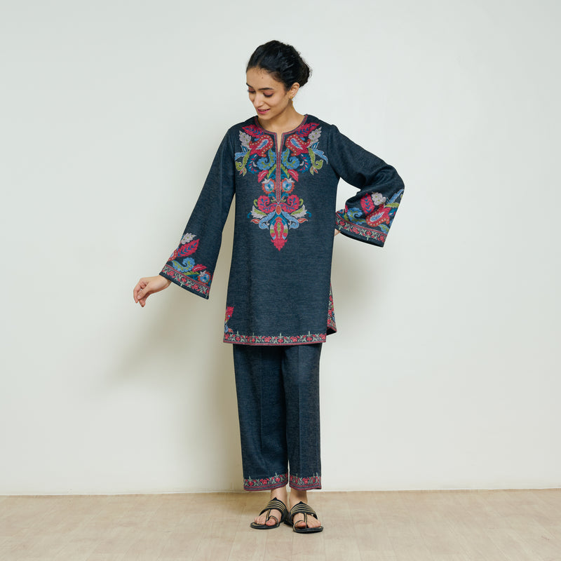 Kashmira Woollen Coord Set - Charcoal