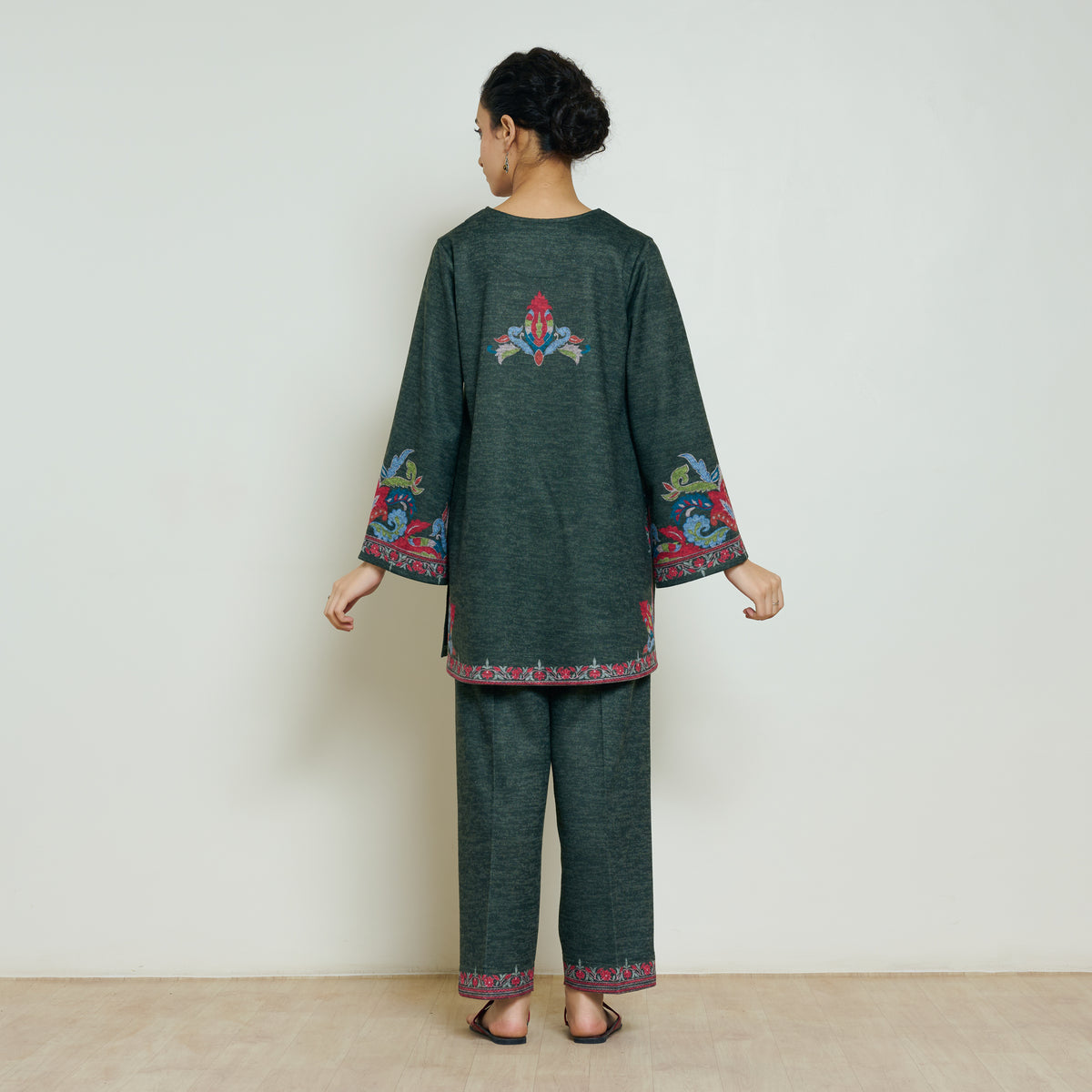 Kashmira Woollen Coord Set - Forest Green