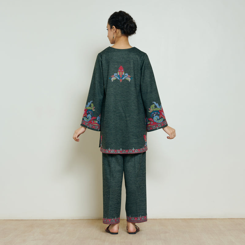 Kashmira Woollen Coord Set - Forest Green