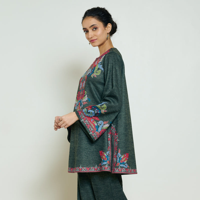 Kashmira Woollen Kurta - Forest Green