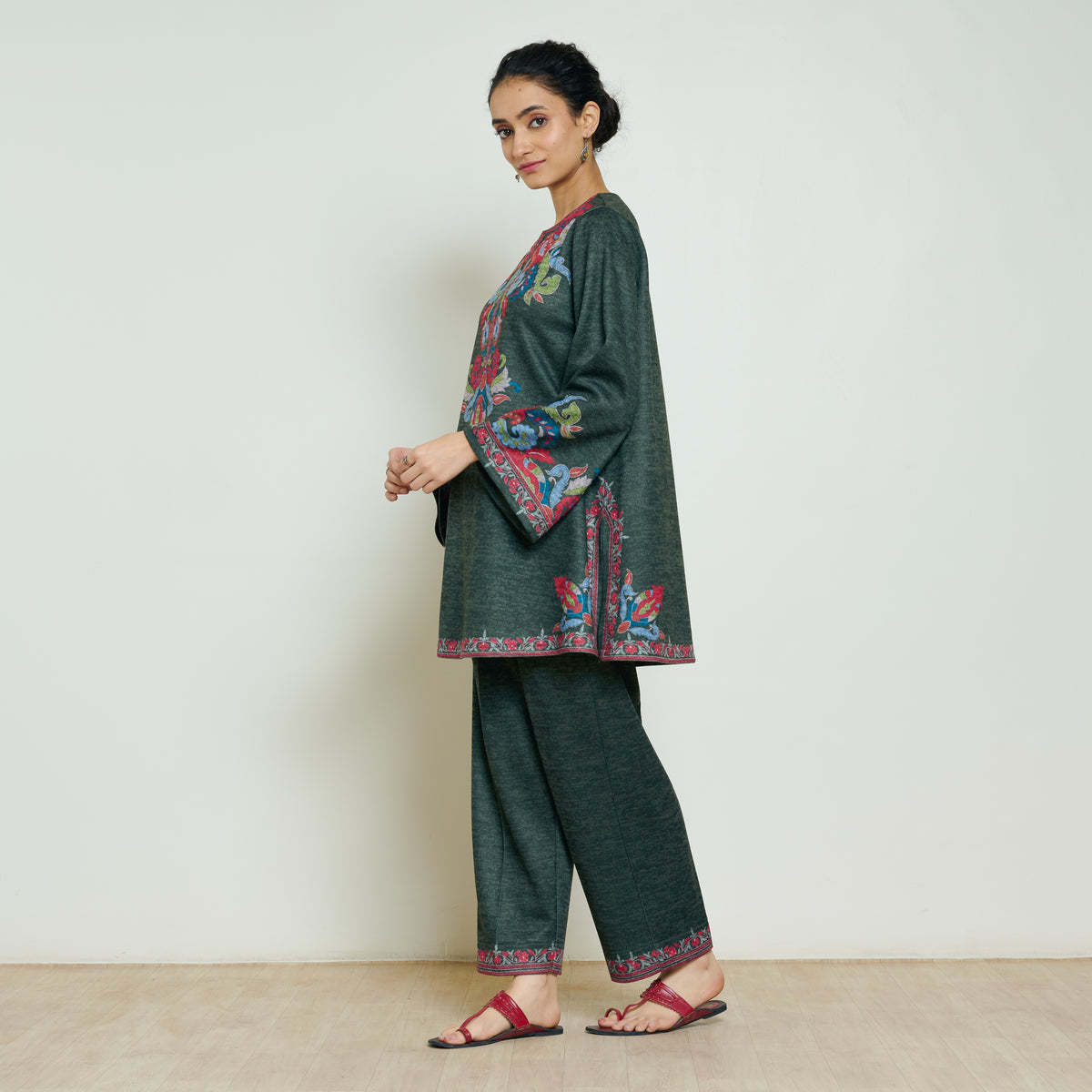 Kashmira Woollen Coord Set - Forest Green