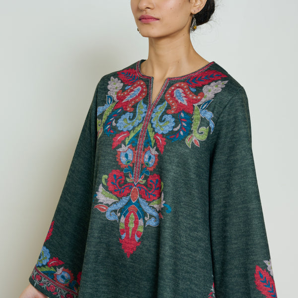 Kashmira Woollen Kurta - Forest Green