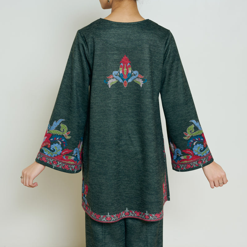 Kashmira Woollen Kurta - Forest Green
